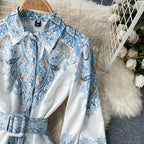 Floral A-Line Dress Featuring a Cinched Waist Belt