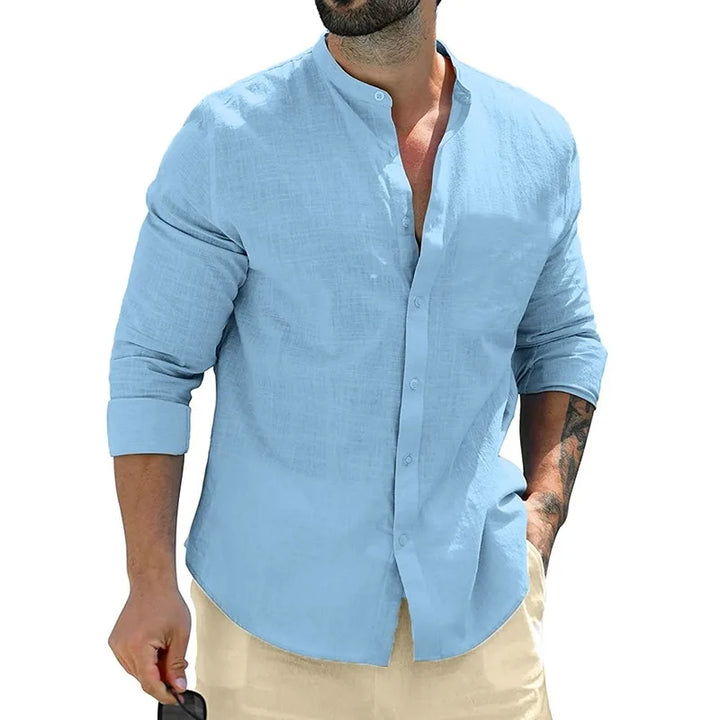 Long Sleeve Cotton Shirt for Men - Light Blue