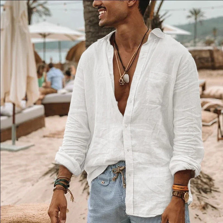 Zaire Long Sleeve Linen Shirt for Men - White