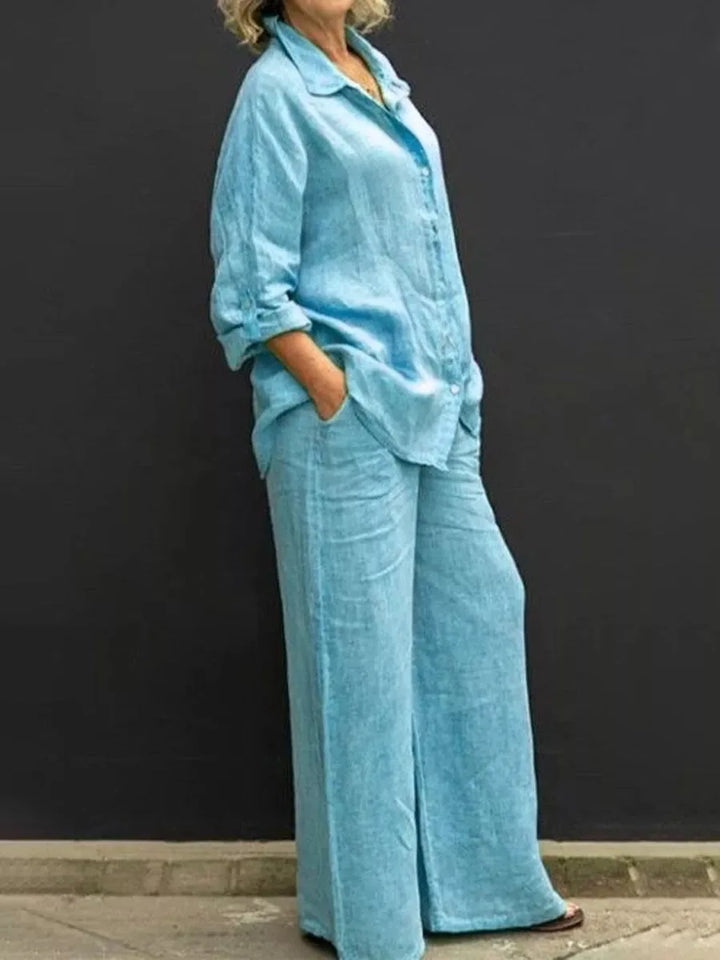 Cotton Two-Piece Co-ord with Long Top and Wide Trousers
