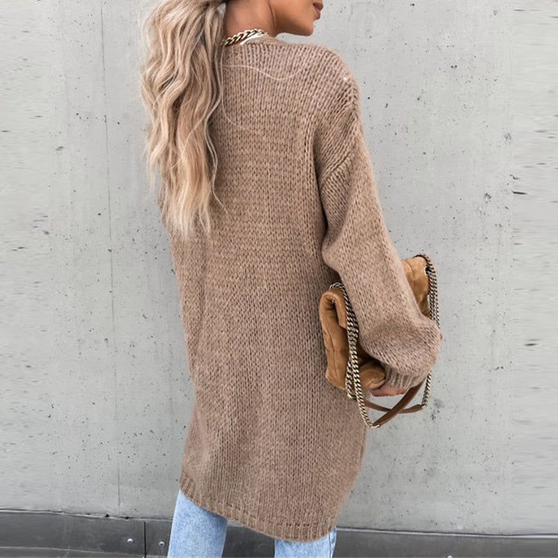 Long-Line Knit Cardigan with a Relaxed Open Drape