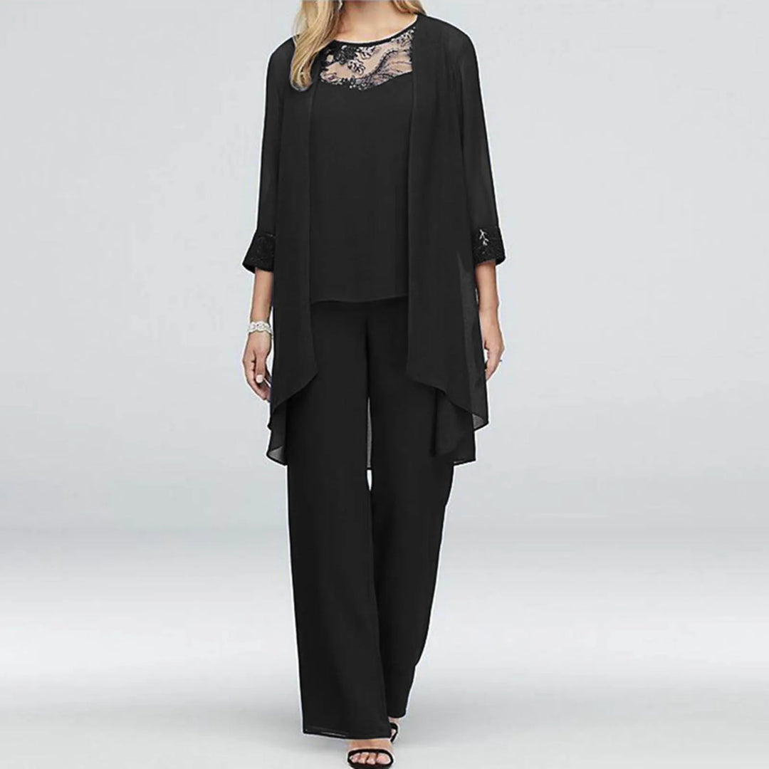 Chiffon Three-Piece Cardigan, Top and Trouser Set