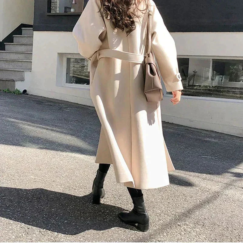 Long Wrap Overcoat with a Structured Shell for Women