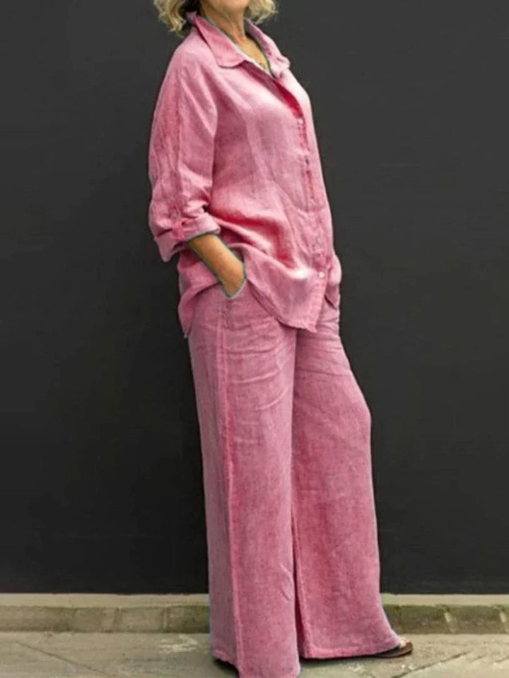 Cotton Two-Piece Co-ord with Long Top and Wide Trousers