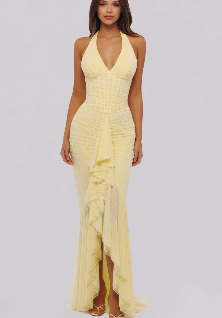 Soleya Halter Neck Ruched Maxi Dress for Women - gallery