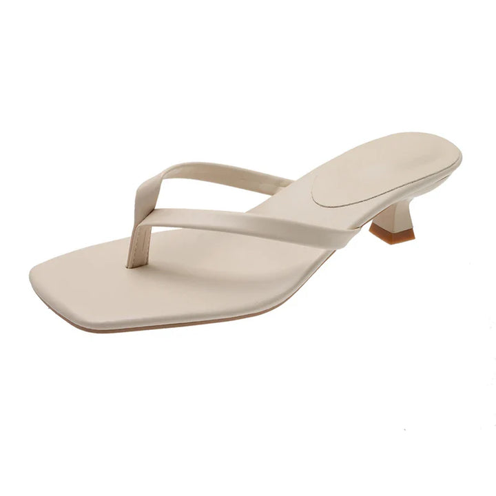 Kitten Heel Slip On Sandals for Women - Beige