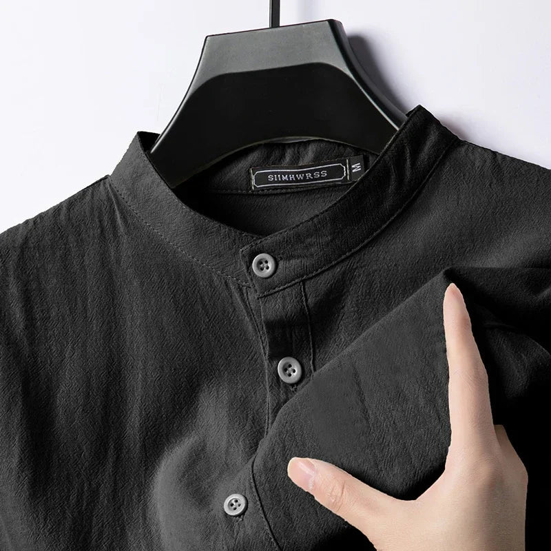 Lightweight Linen and Cotton Shirt for Men - Black