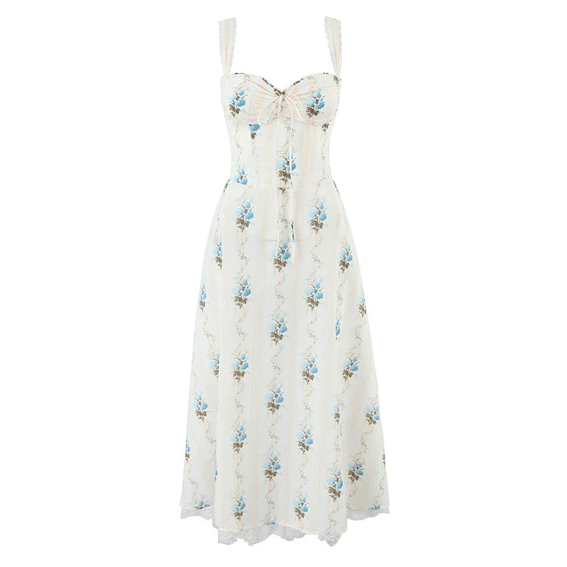Florielle Floral a-Line Midi Dress with Wide Straps for Women - gallery
