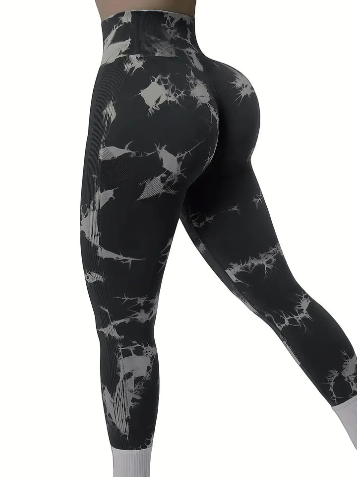 Tie-Dye Seamless Peach Leggings for Women - Black & White