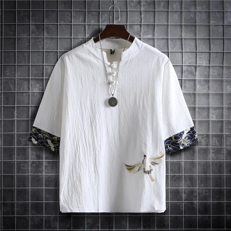 White Crane Chinese Style Shirt for Men - gallery