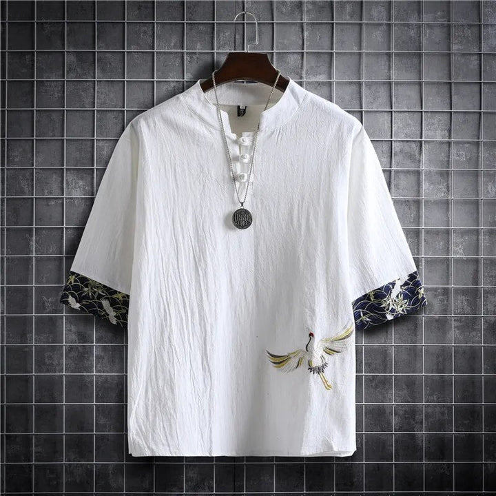 White Crane Chinese Style Shirt for Men - gallery