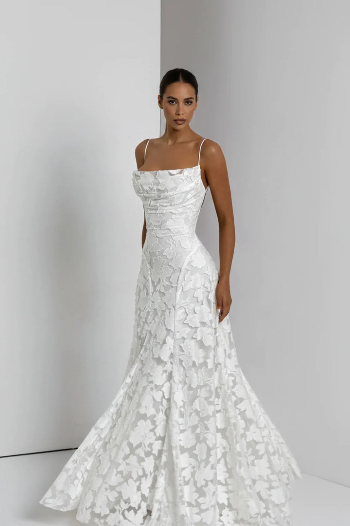 Celestienne a-Line Maxi Dress with Open Back Detail for Women - Ivory