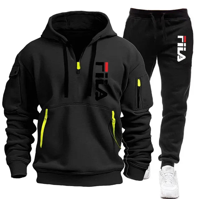 Winter Hooded Tracksuit Two-Piece Set for Men