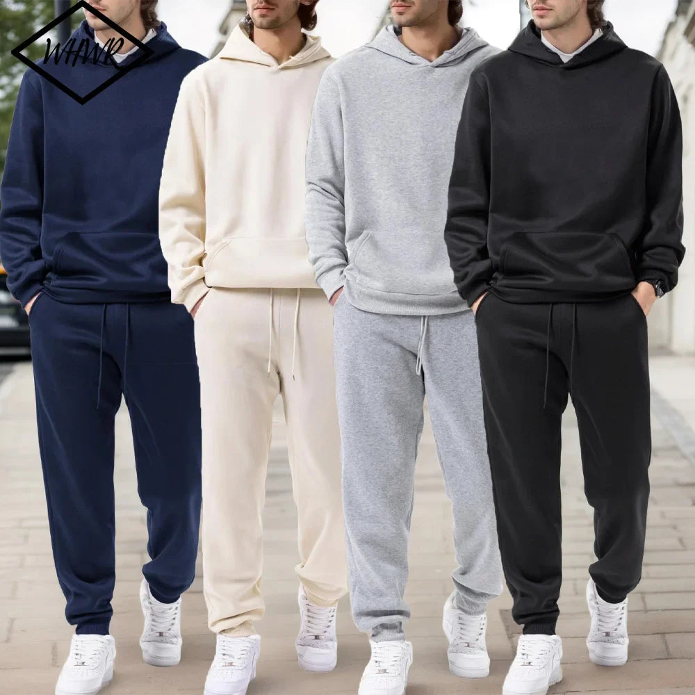 Men's Solid Fleece Hoodie and Joggers Set