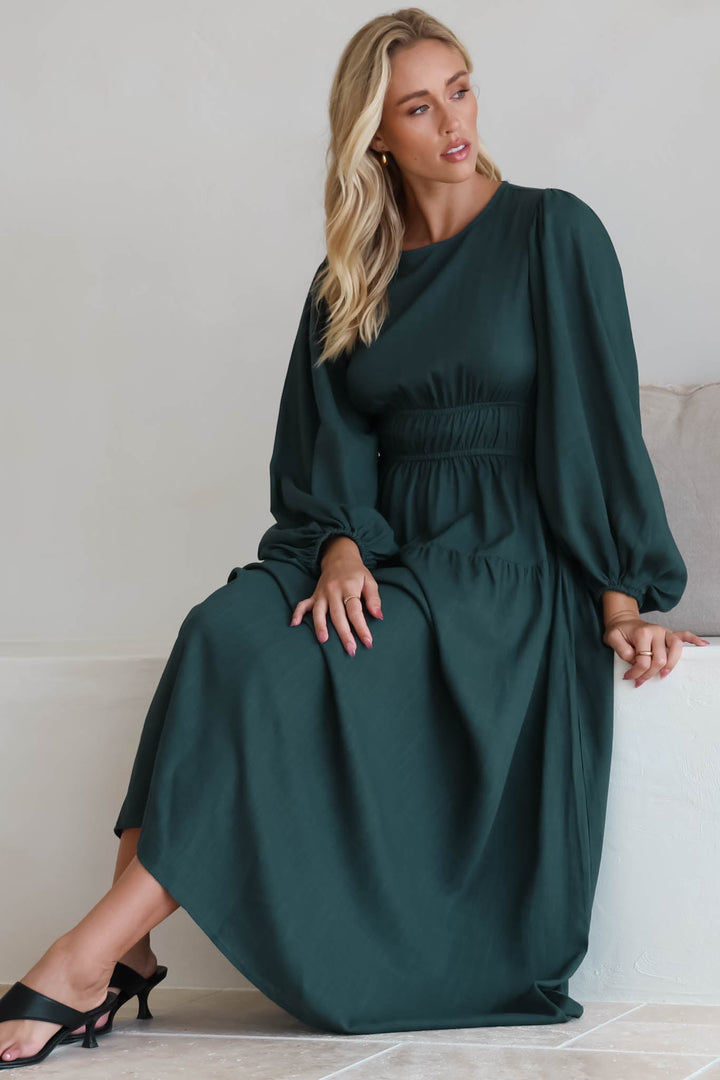 Sheyne Maxi Dress - Long Balloon Sleeve Elasicated Waist A Line Dress in... — gallery