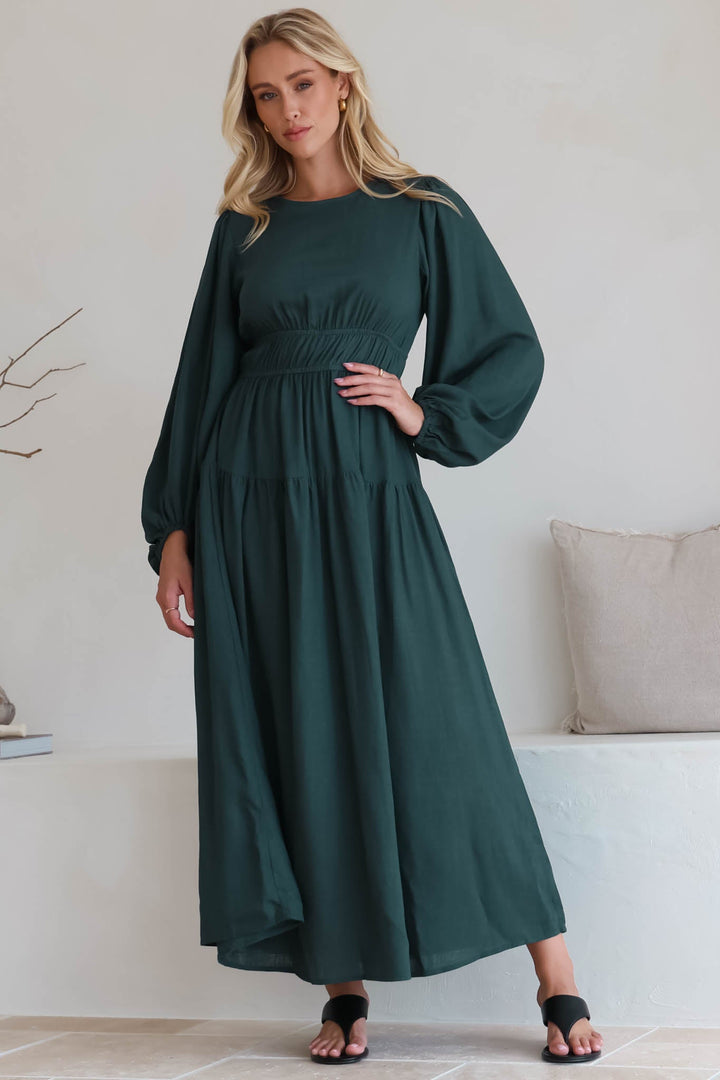 Sheyne Maxi Dress - Long Balloon Sleeve Elasicated Waist A Line Dress in... — gallery