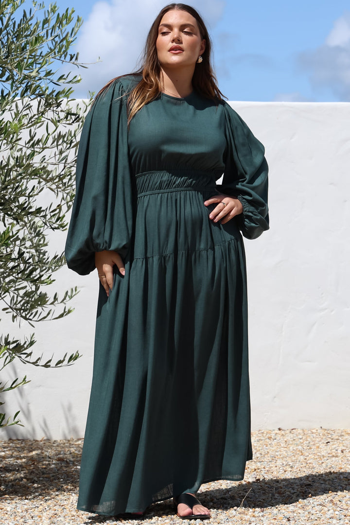 Sheyne Maxi Dress - Long Balloon Sleeve Elasicated Waist A Line Dress in... — gallery