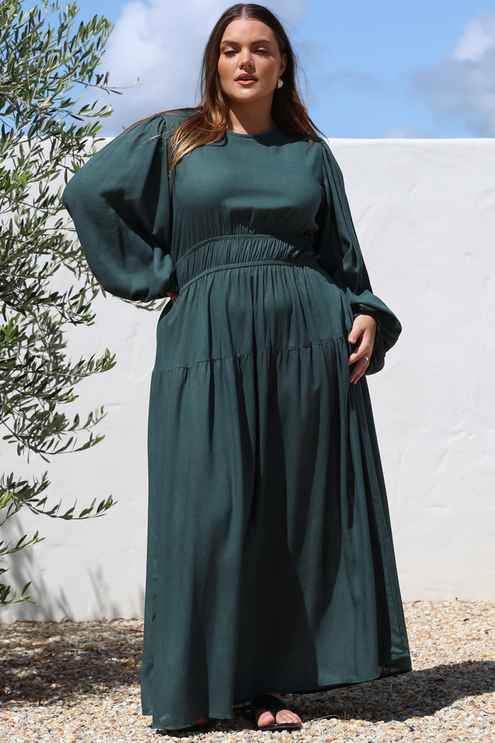 Sheyne Maxi Dress - Long Balloon Sleeve Elasicated Waist A Line Dress in... — gallery