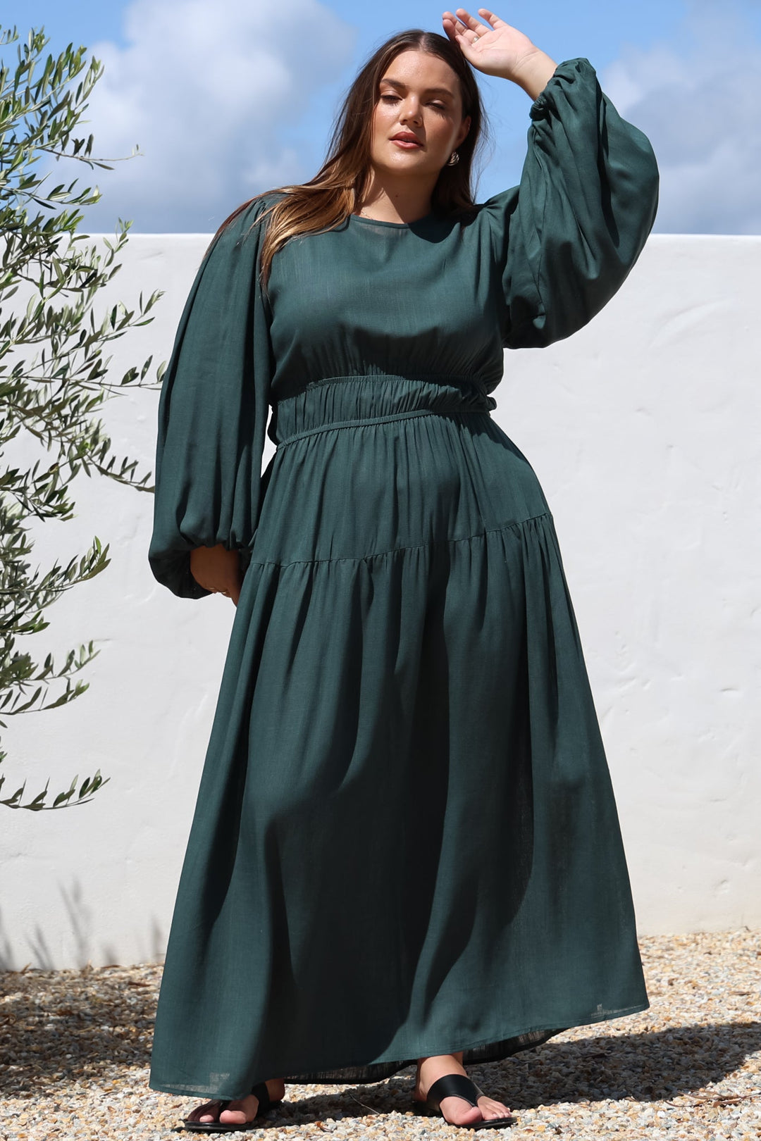 Sheyne Maxi Dress - Long Balloon Sleeve Elasicated Waist A Line Dress in... — gallery