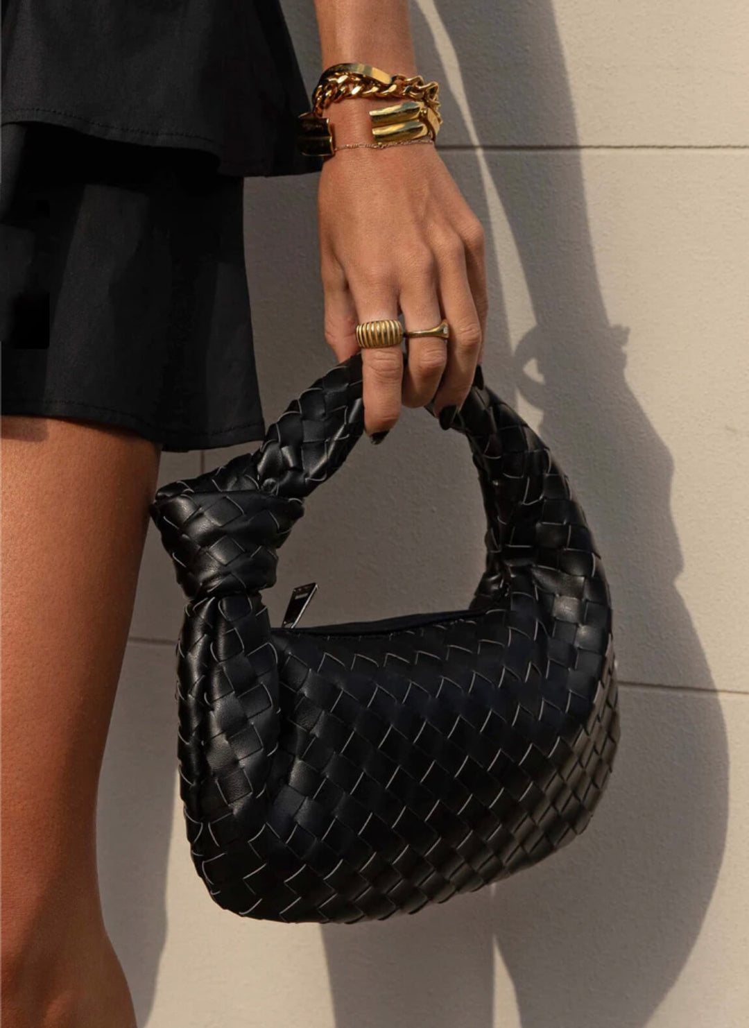 Woven Vegan Leather Handbag with Braided Structure