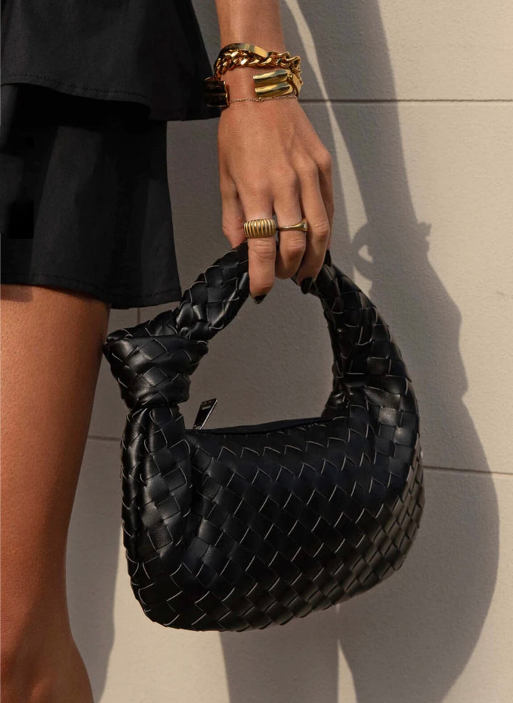 Woven Vegan Leather Handbag with Braided Structure
