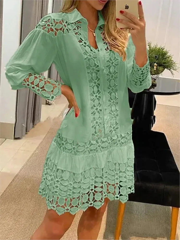 Long Sleeve Lace Dress in a Relaxed, Full-Length Cut