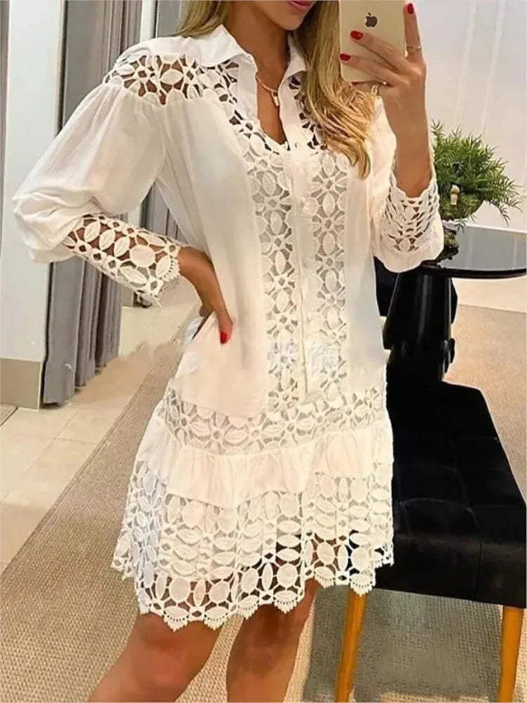 Long Sleeve Lace Dress in a Relaxed, Full-Length Cut