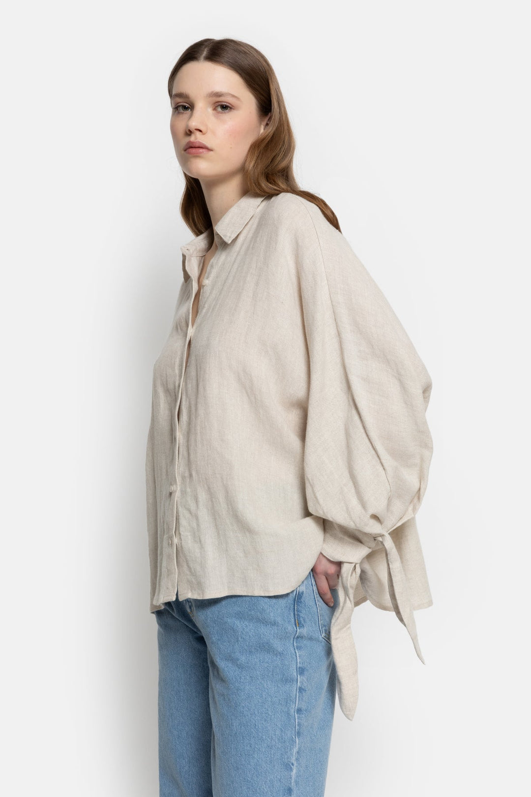 Nugget Linen Shirt W/ Bow Top for Women