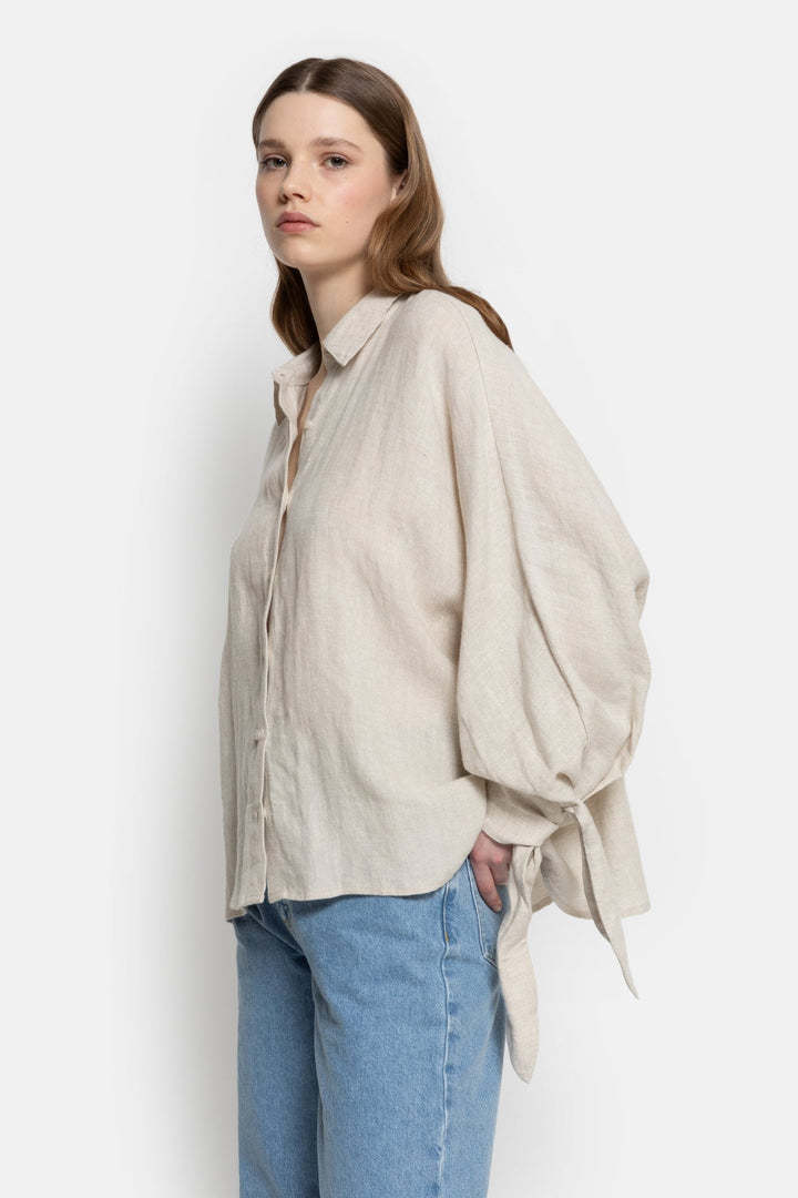 Nugget Linen Shirt W/ Bow Top for Women