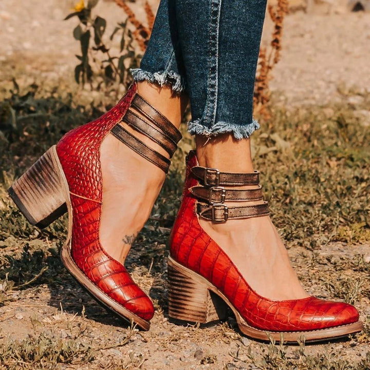 Block-Heel Court Shoes for Women - Classic Leather Look