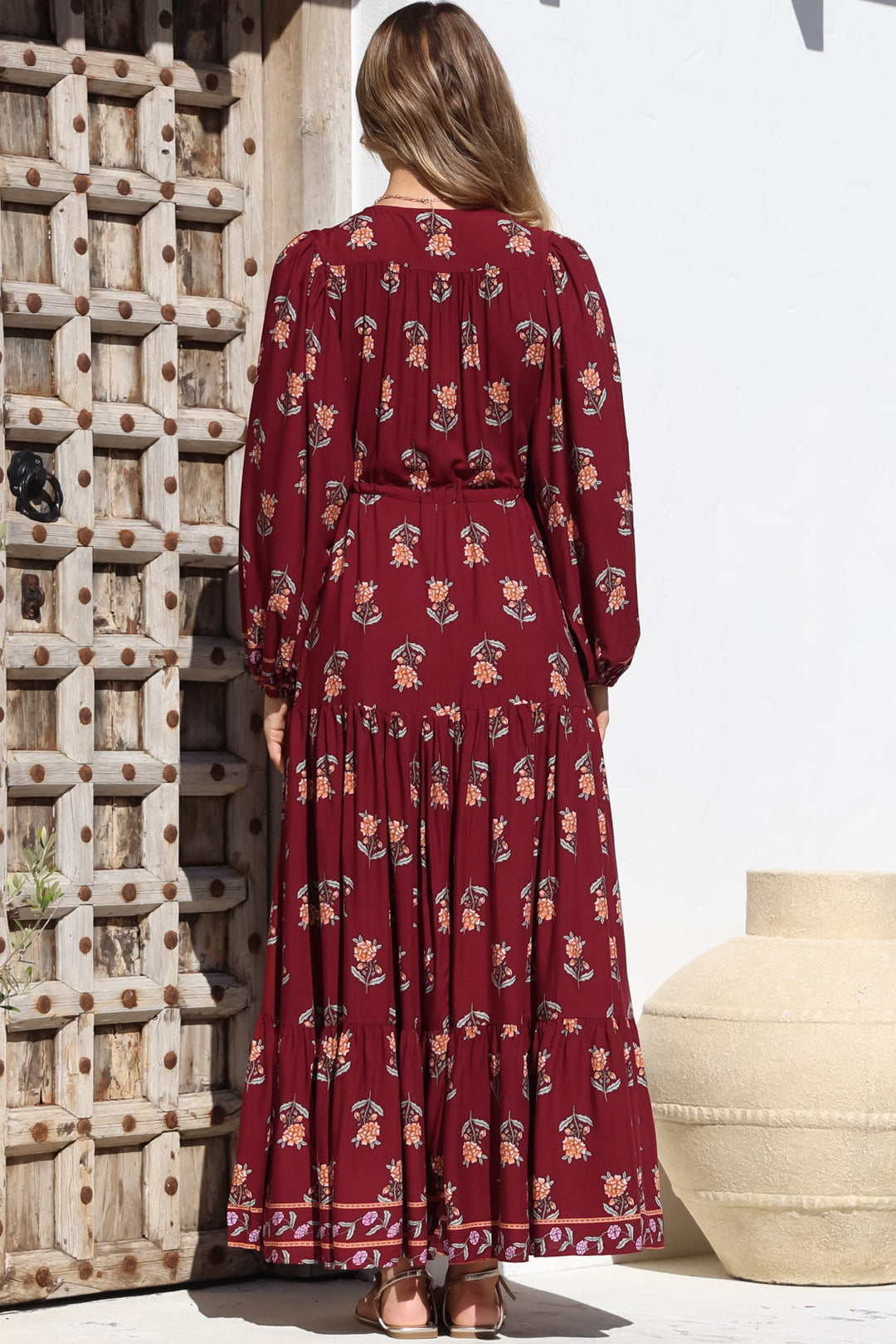 JAASE - Teresa Maxi Dress: A Line Dress with Long Balloon Sleeves in Gre... — gallery