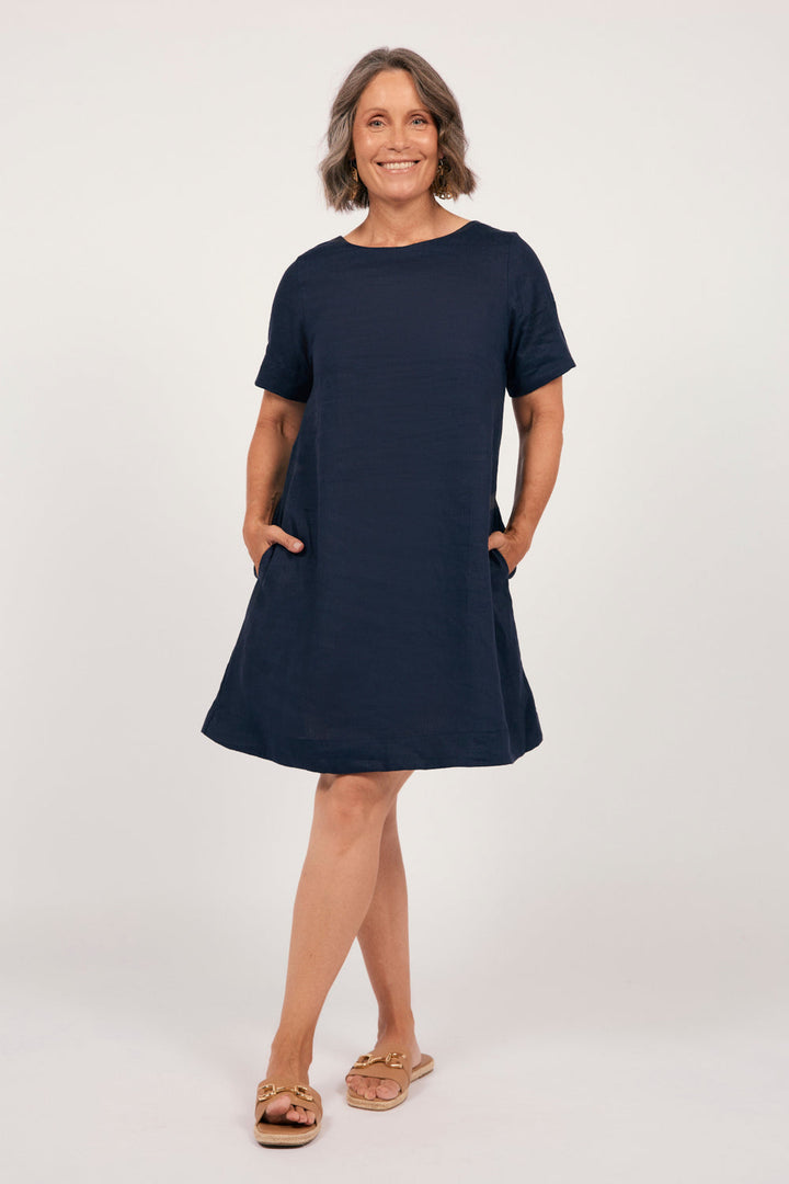 Tilly Linen Two-Way Tunic Dress in Navy — gallery