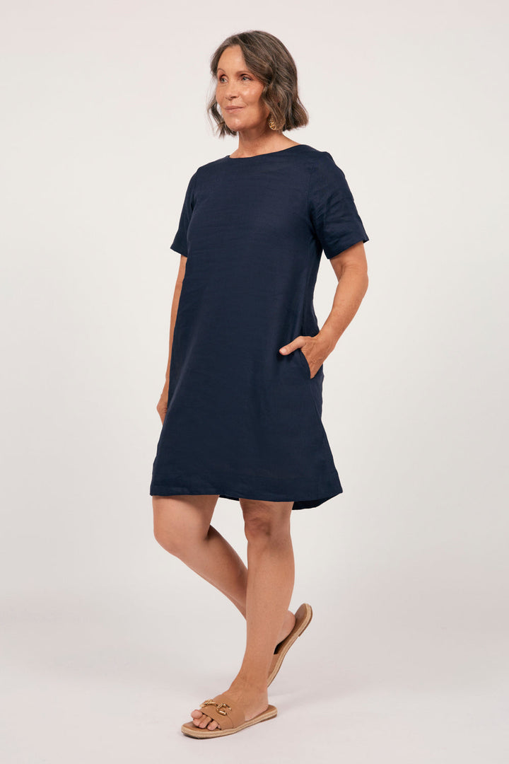 Tilly Linen Two-Way Tunic Dress in Navy — gallery