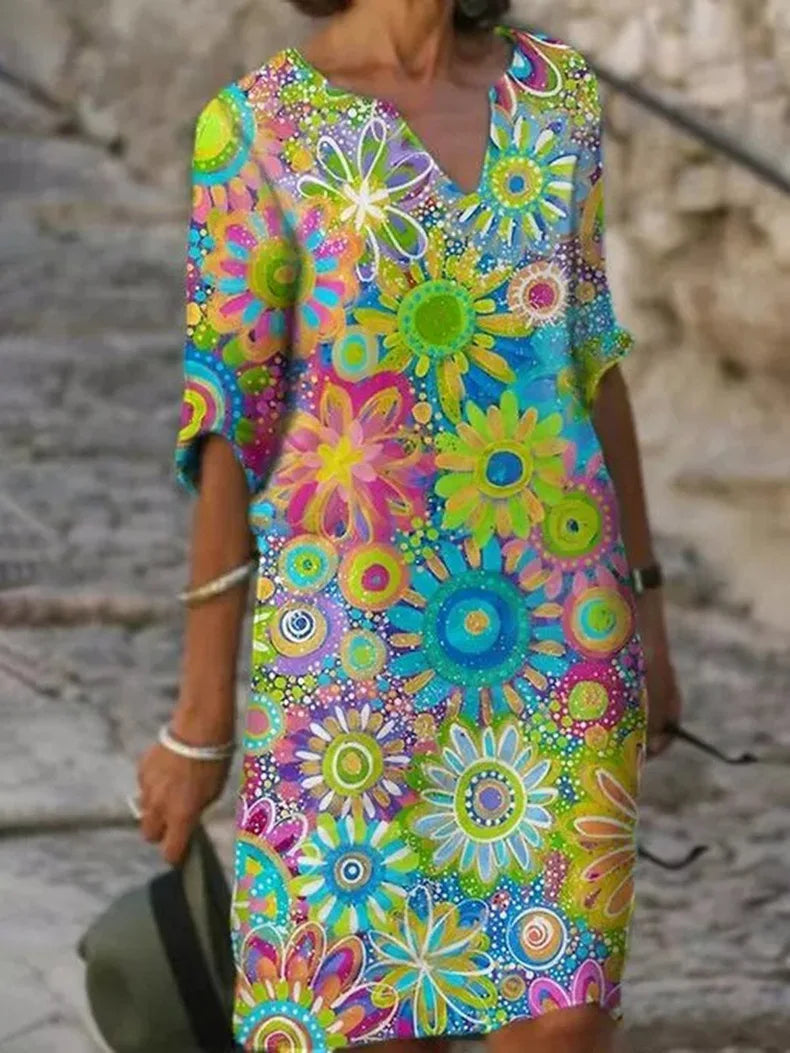 Botanical Floral Print Dress with a Relaxed Fit for Women