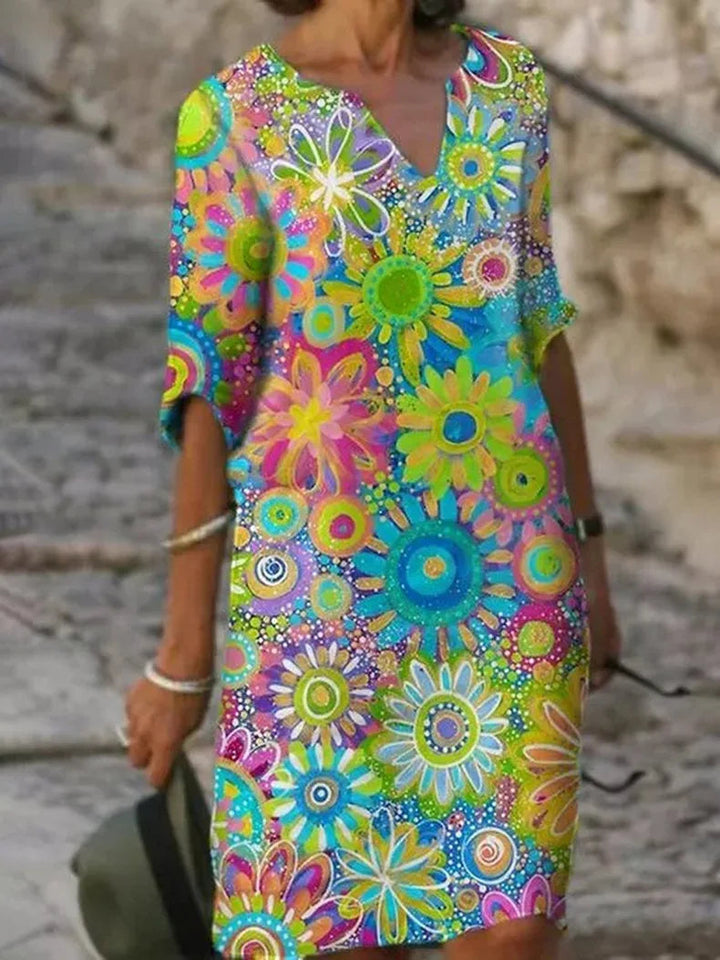 Botanical Floral Print Dress with a Relaxed Fit for Women