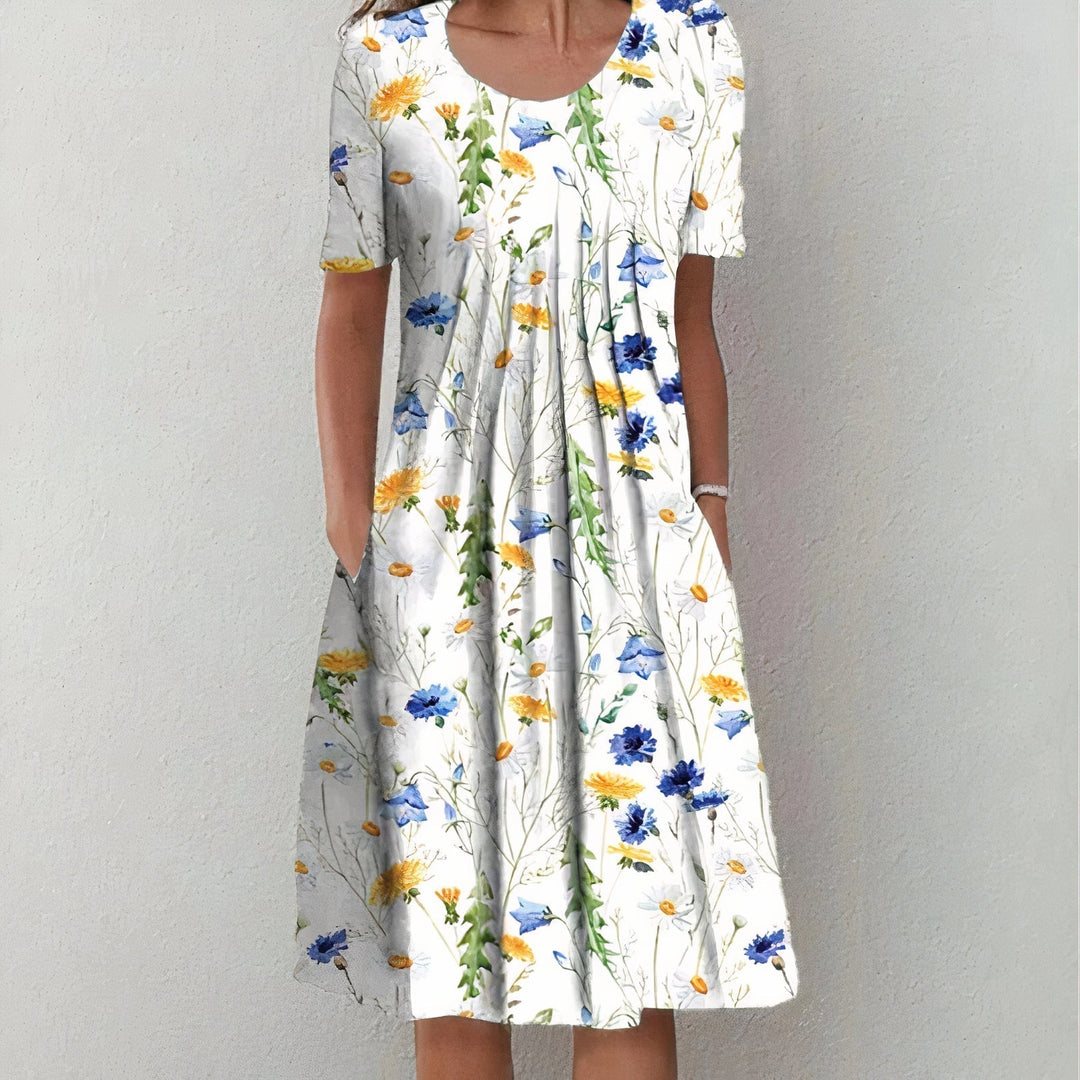 Printed Cotton A-Line Dress in Bright Floral Prints