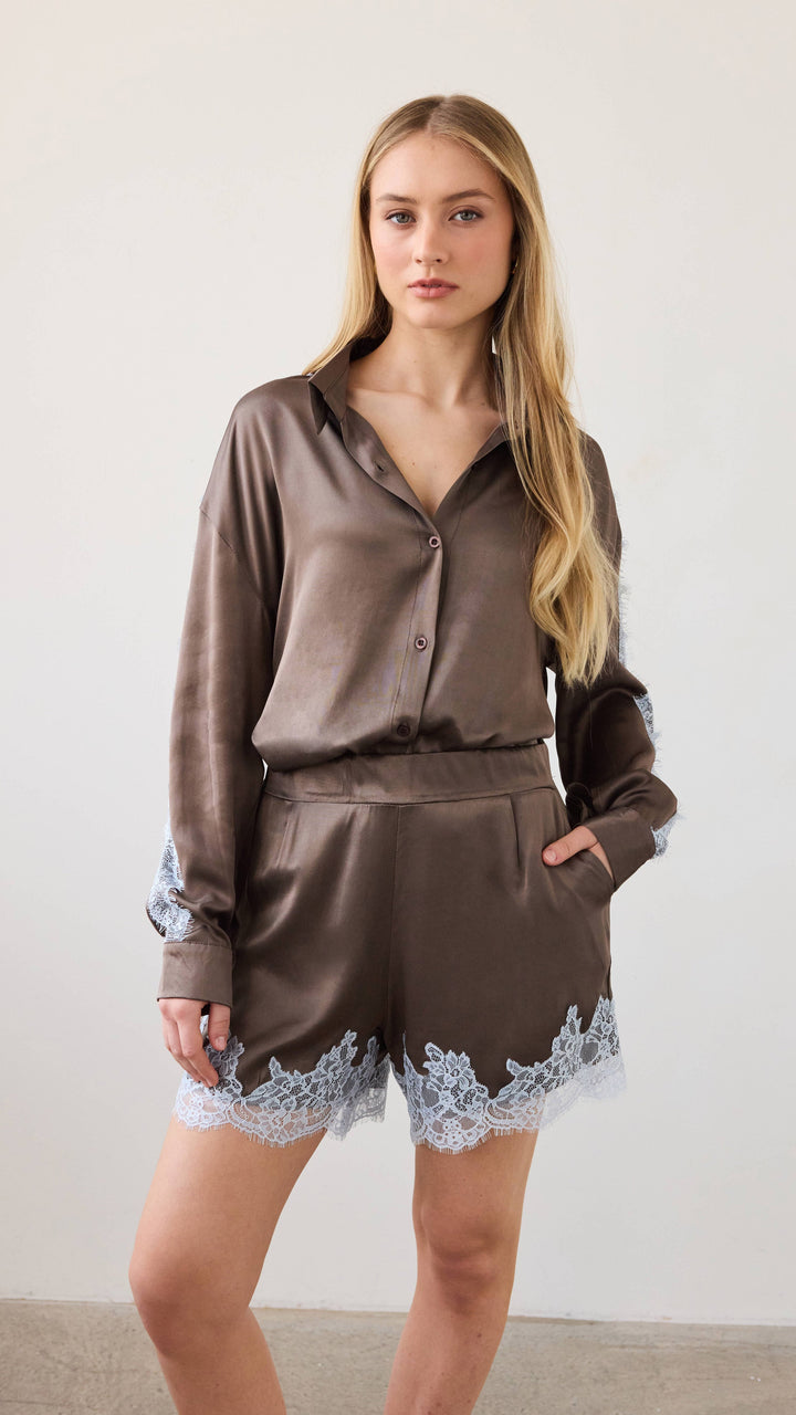 Cleo Satin Lace Shirt Top for Women - gallery