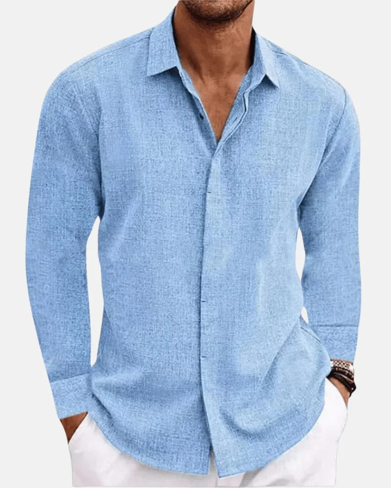 Adriano Linen-Cotton Blend Shirt for Men - Blue