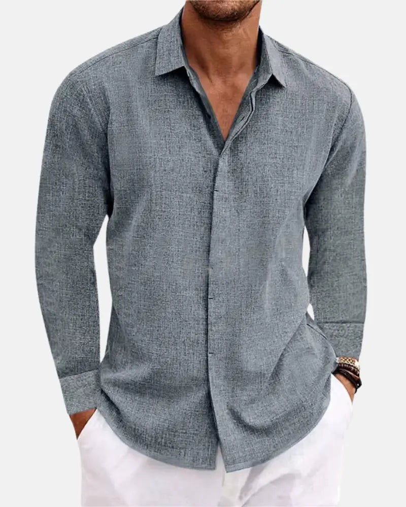 Adriano Linen-Cotton Blend Shirt for Men - Grey