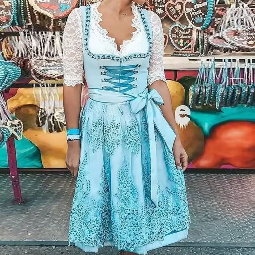 Bavarian Dirndl Gown in Blue - Women's Festive Dress