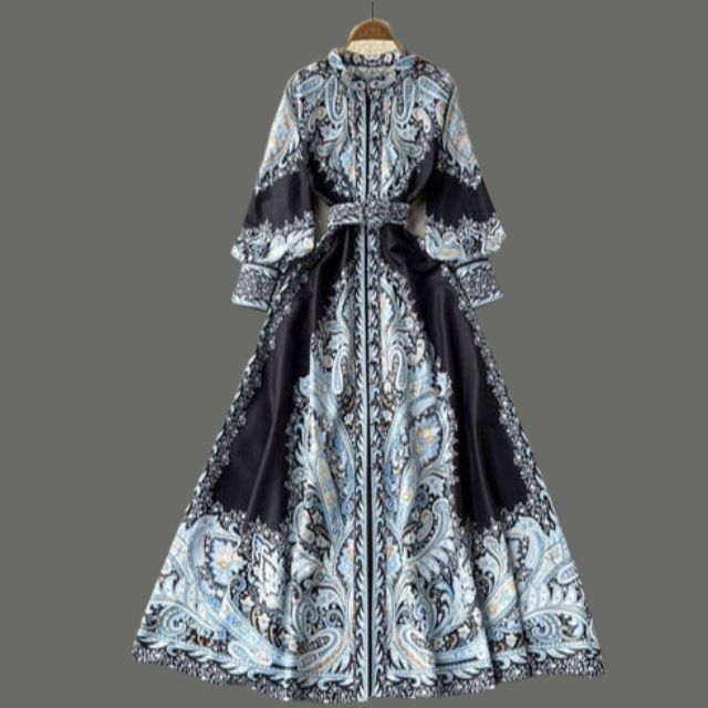 Floral Print A-Line Dress with Folded Collar and Belt