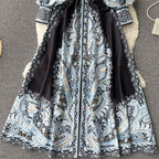 Floral A-Line Dress Featuring a Cinched Waist Belt