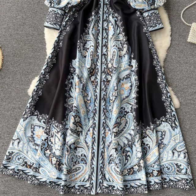 Floral Print A-Line Dress with Folded Collar and Belt