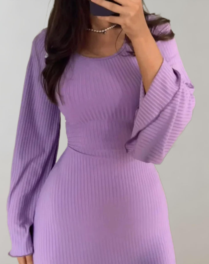 Round Neck Long Sleeve Bodycon Dress for Women