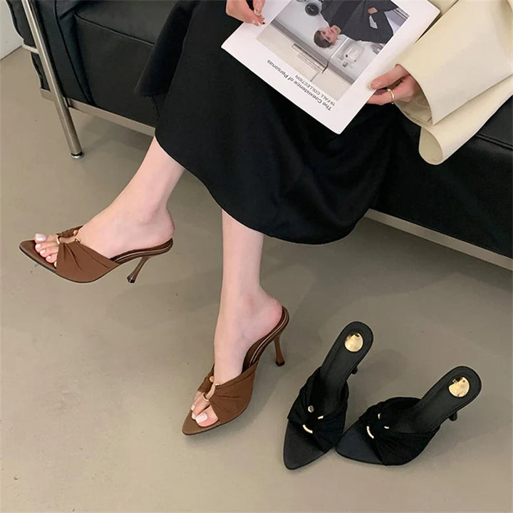 Women's Open Toe Heeled Slides - gallery