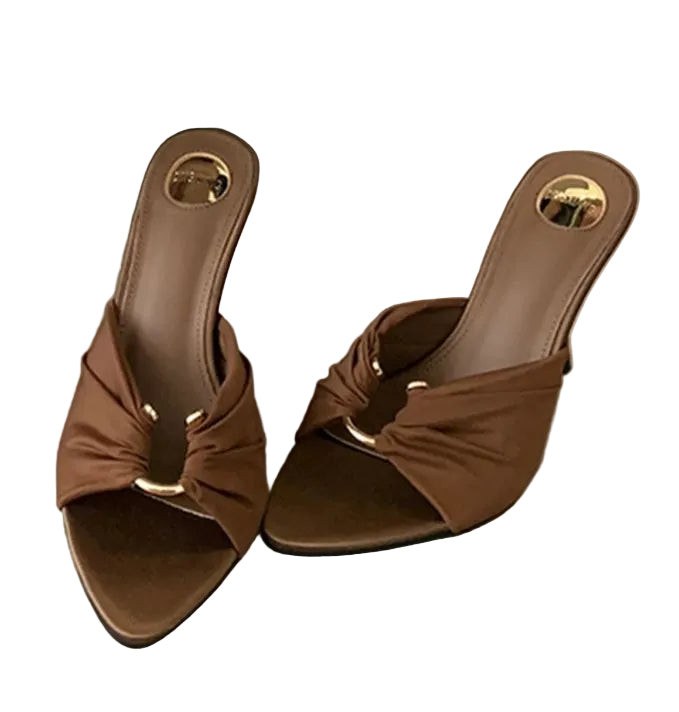 Women's Open Toe Heeled Slides - Brown