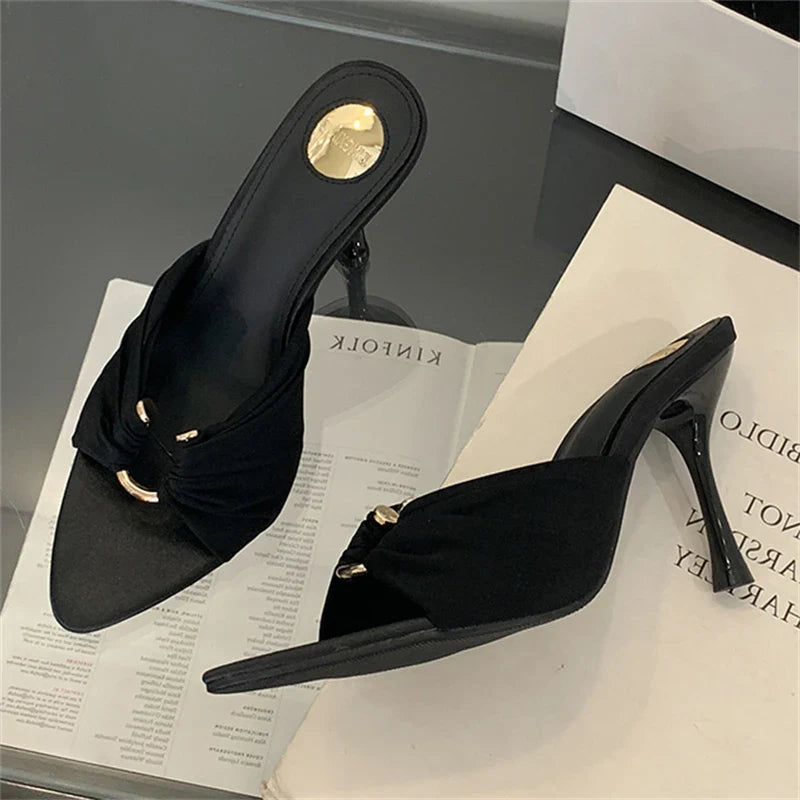 Women's Open Toe Heeled Slides - gallery