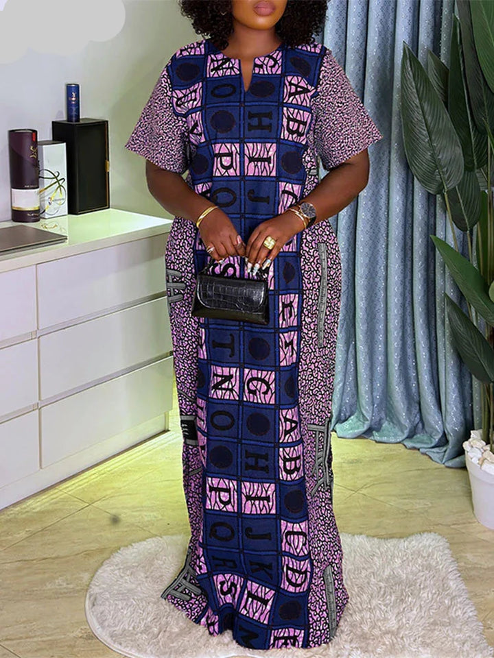 Plus Size African Print Maxi Dress for Women - Purple