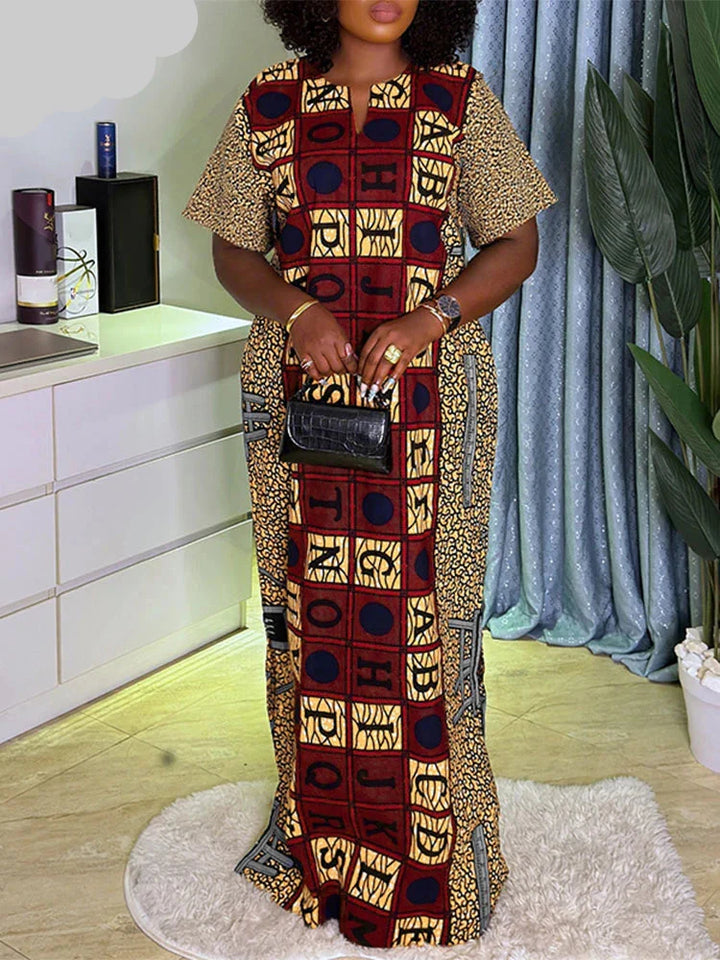Plus Size African Print Maxi Dress for Women - Red