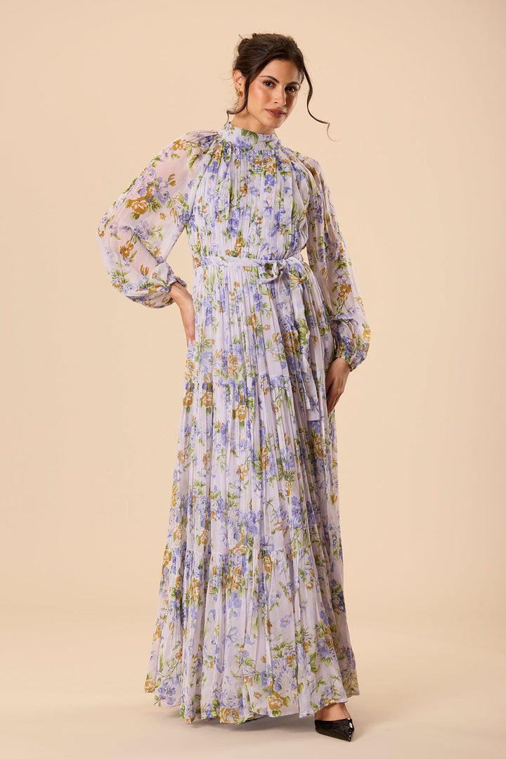 Violetta Chiffon Maxi Dress in Lilac Print for Women